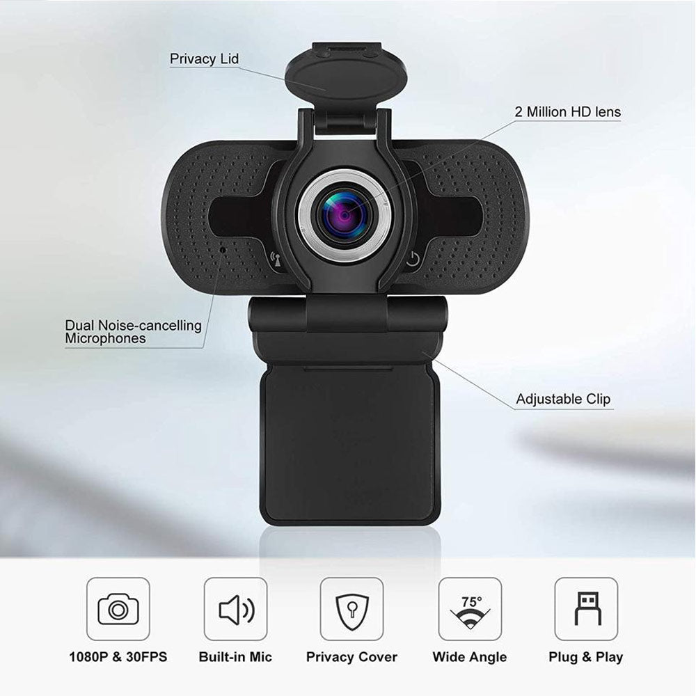 Câmera para Computador Full HD 1080p com Microfone e Tampa de Privacidade